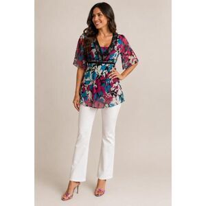Monsoon Silk Top Blouse Tunic Babydoll Fairy Y2K Sz. 4 Empire Floral Embroidered